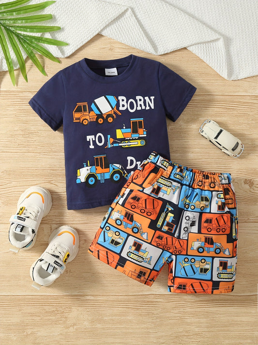 Boys Born To Dig Excavator Graphic Casual Outfit Set