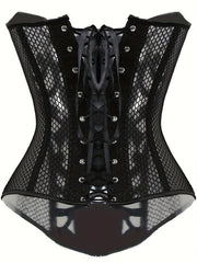 Mesh Strapless Corset Bustier Tummy Control Lace Up Body Shaper
