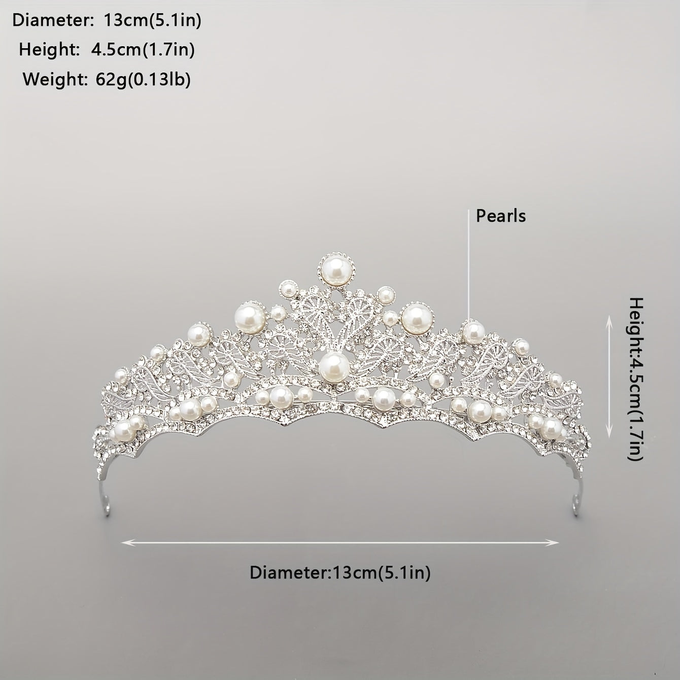 Baroque Bridal Tiara Rhinestone Faux Pearl Crown Headdress