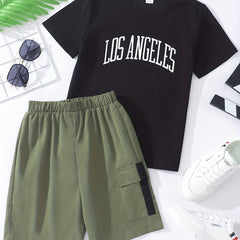 Boys LA Print T-Shirt & Shorts Set for Summer Kids