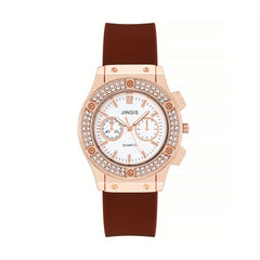 Bilateral Rhinestone Silicone Strap Watch