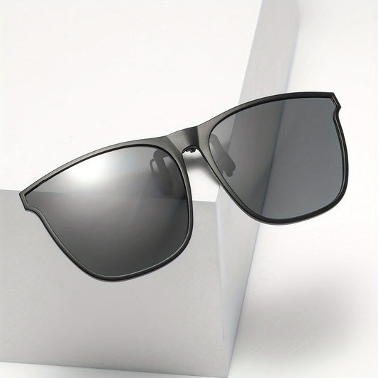 Men's Square Frame Polarized Clip-On Sunglasses with Specialty Case