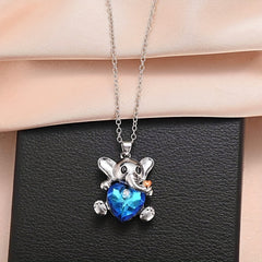 Elephant Crystal Heart Necklace Sweet Animal Pendant