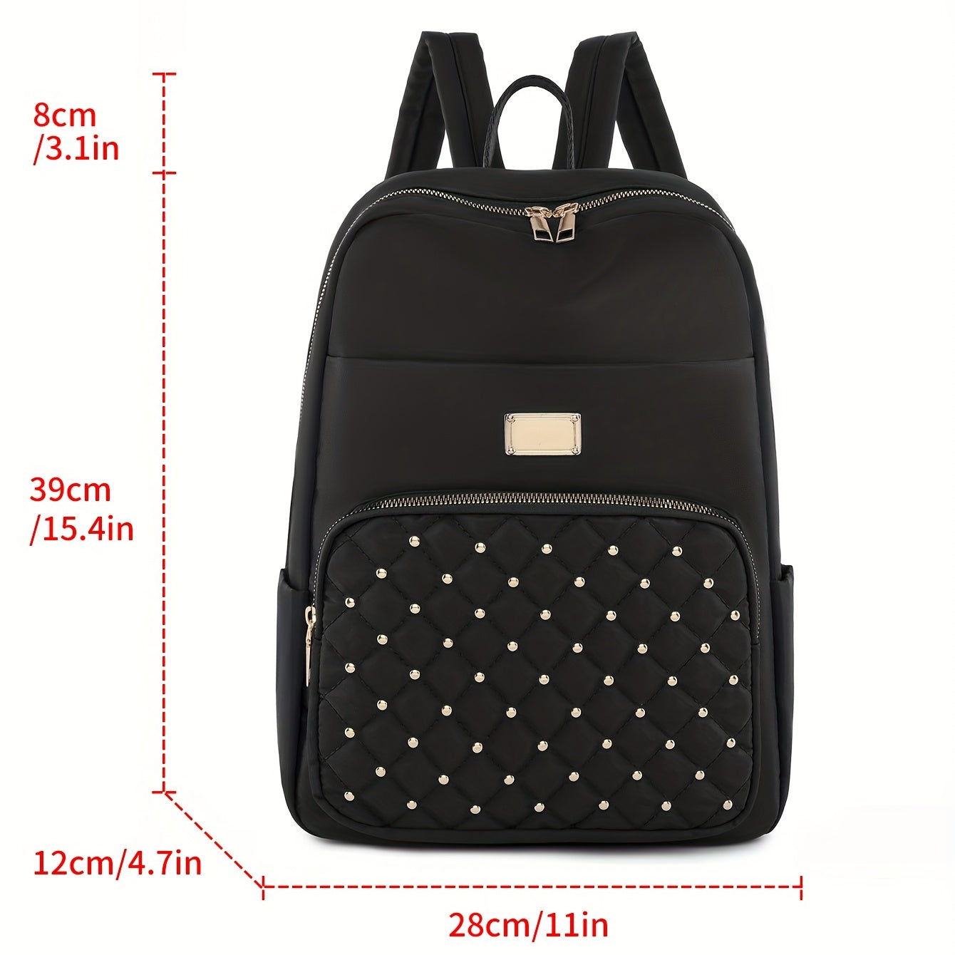 Studded Decor Backpack Quilted Schoolbag Lightweight Travel Daypack
