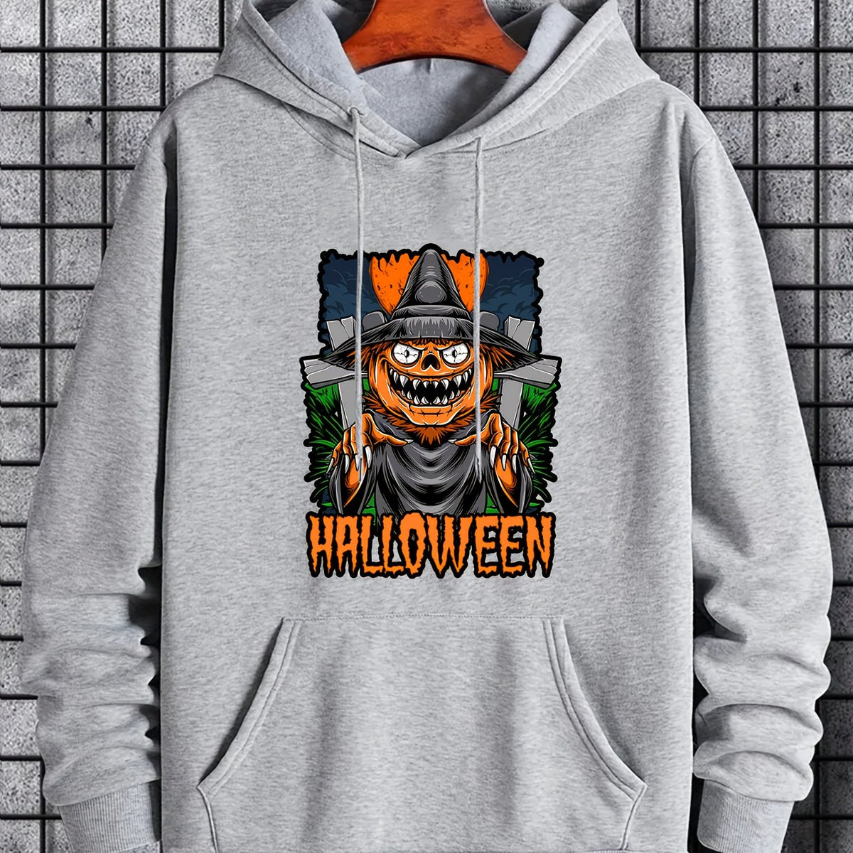 Men's Halloween Cartoon Graphic Hoodie Stretchy Drawstring Hooded Sweatshirt