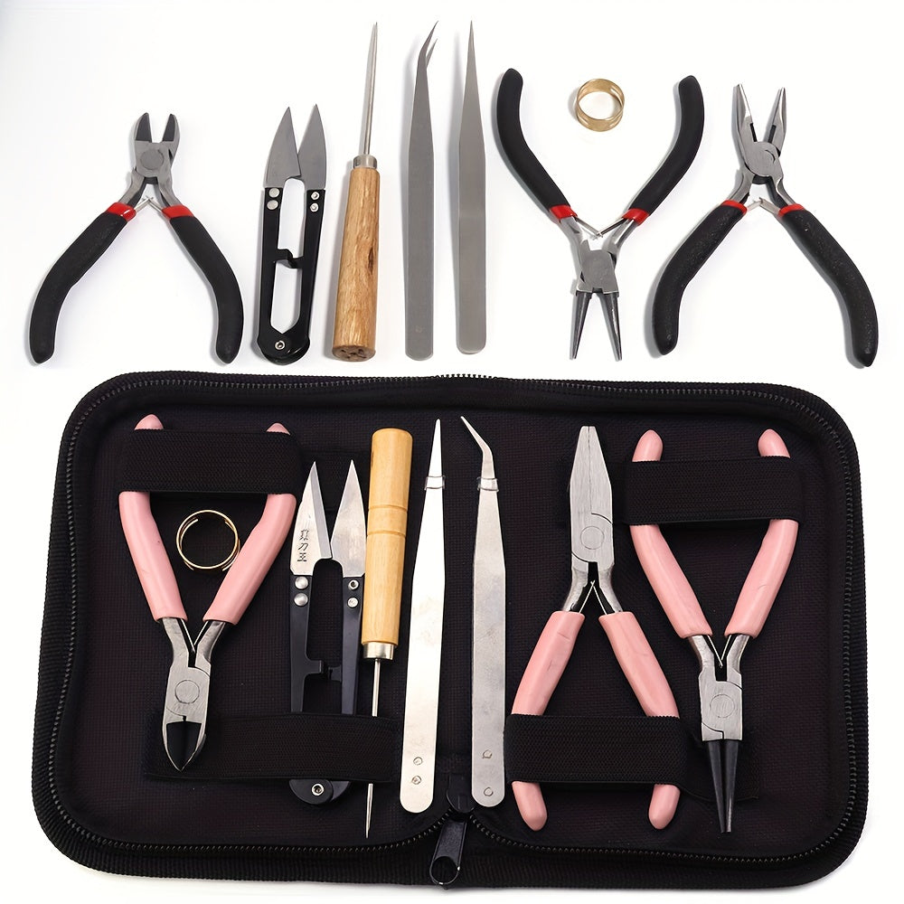 DIY Jewelry Making Tool Set 8pc Pliers Scissor Tweezers Jump Ring Opener Awl