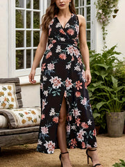 Women's Plus Floral Print Wrap Maxi Tank Dress