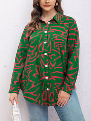  Casual Blouse Women's Plus Allover Print Long Sleeve Button Up Shirt