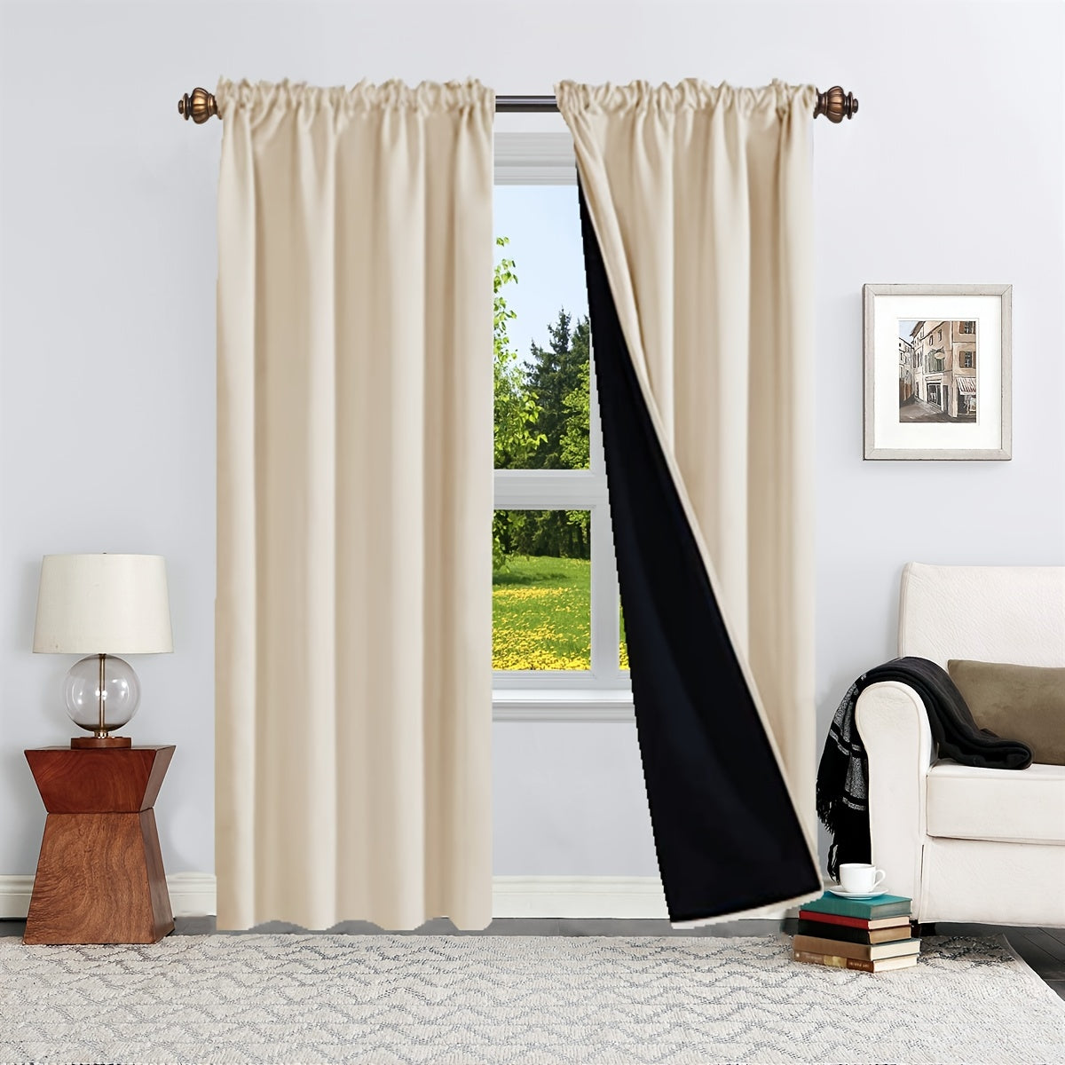 Heat & Sound Insulating Polyester Rod Pocket Curtain for Bedroom & Balcony