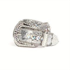 Silvery Grey Rhinestone Skull Waist Belt Punk Rivet Belt