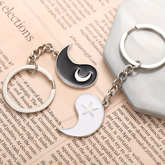Star Moon Yin Yang Keychain Cartoon Metal Key Chain Pendant Gift Couple