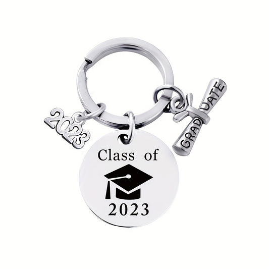 Stainless Steel Graduation Keychain - Letter Engraving Gift for Kids Friends