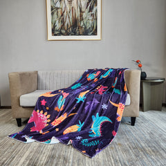 Cartoon Dinosaur Flannel Blanket for Travel Camping Office Sofa Nap