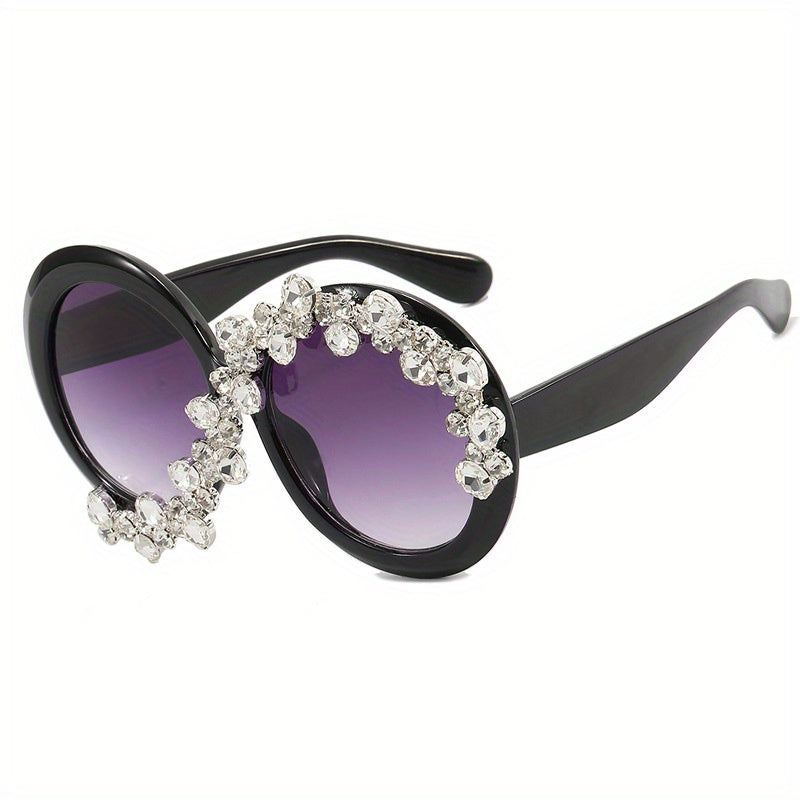 Y2K Rhinestone Round Sunglasses Oversized Anti Glare Glasses UV400