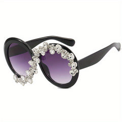 Y2K Rhinestone Round Sunglasses Oversized Anti Glare Glasses UV400