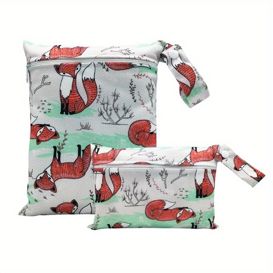 2pcs Fox Print Waterproof Diaper Bag Washable Travel Bag
