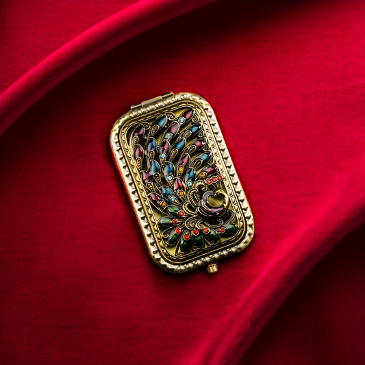 Vintage 3D Peacock Vanity Mirror Compact Portable Princess Mirror