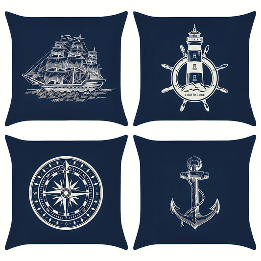 Navigation Adventure Element Pattern Printed Throw Pillow Covers
