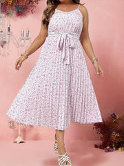Women's Plus Ditsy Print V Neck Maxi Dress With Belt