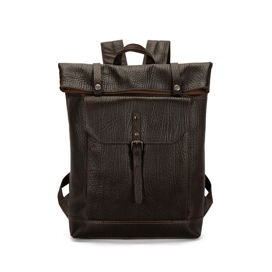 Men Leather Backpack Cow Leather Business Bag Waterproof