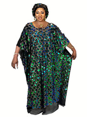 Women's Plus Glitter Sequin Batwing Sleeve Maxi Dress