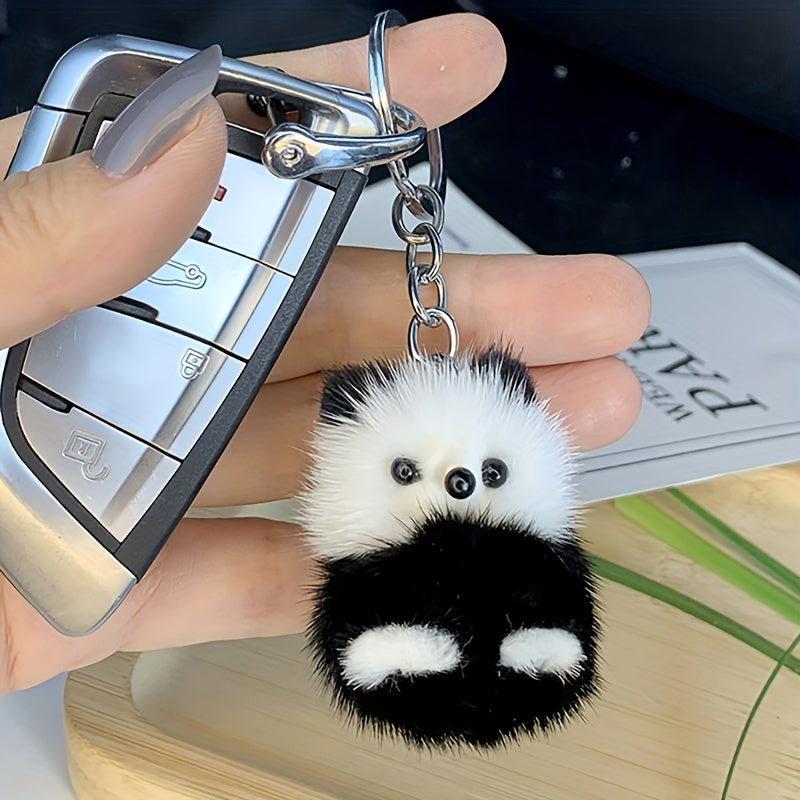 Mink Fur Panda Car Keychain Plush Doll