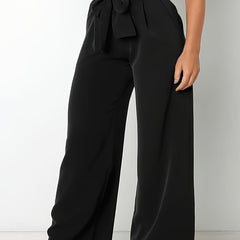  Solid High Rise Wide Leg Trousers With Belt