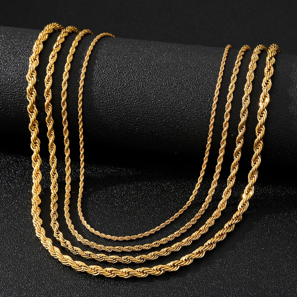 1pc Golden Silver Twist Chain Necklace Men Women Couple Necklace