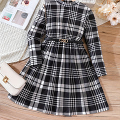 Plaid Print Long Sleeve Dress for Girls