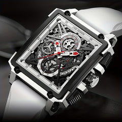 LIGE Boy's Top Hollow Square Sport Watch Leather Strap Waterproof Quartz WristWa
