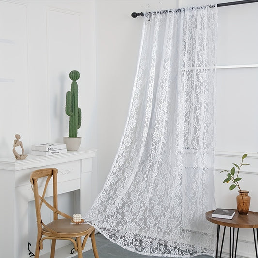 Vintage Flower Lace Curtain Rod Pocket Sheer Curtain for Home Decor