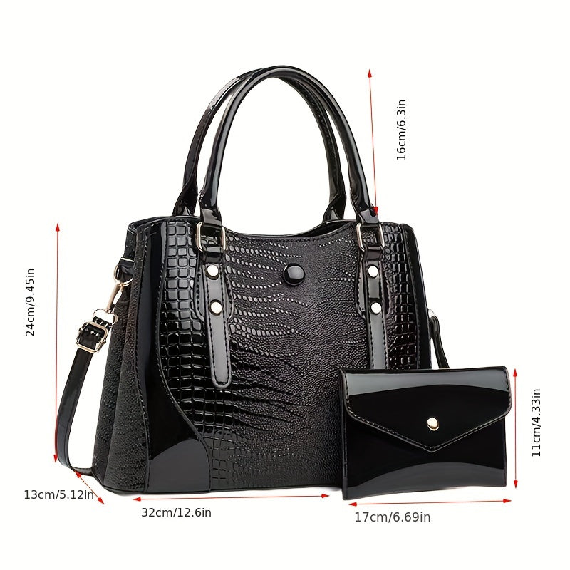 Vintage Crocodile Embossed PU Leather Handbags Set