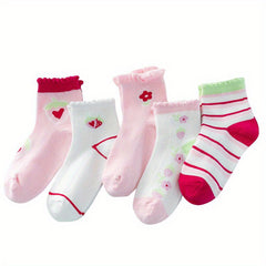 5 Pairs Kids Cotton Mesh Tube Socks Breathable Cartoon Baby Socks