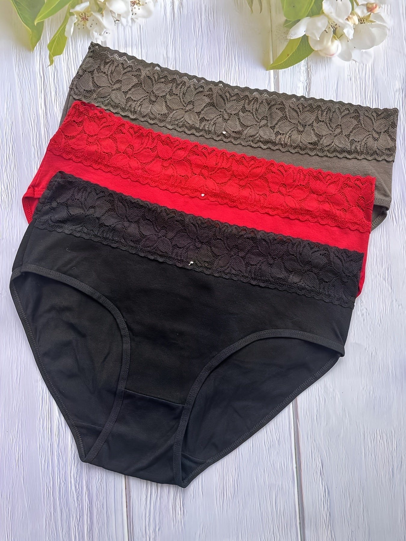 3pcs Lace Briefs Comfy & Stretchy Panties Women's Lingerie