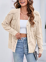 Hollow Button Front Knit Cardigan V Neck Sweater