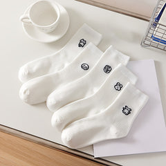 5 Pairs Cartoon Ribbed Socks Soft Mid Tube Women's Stockings