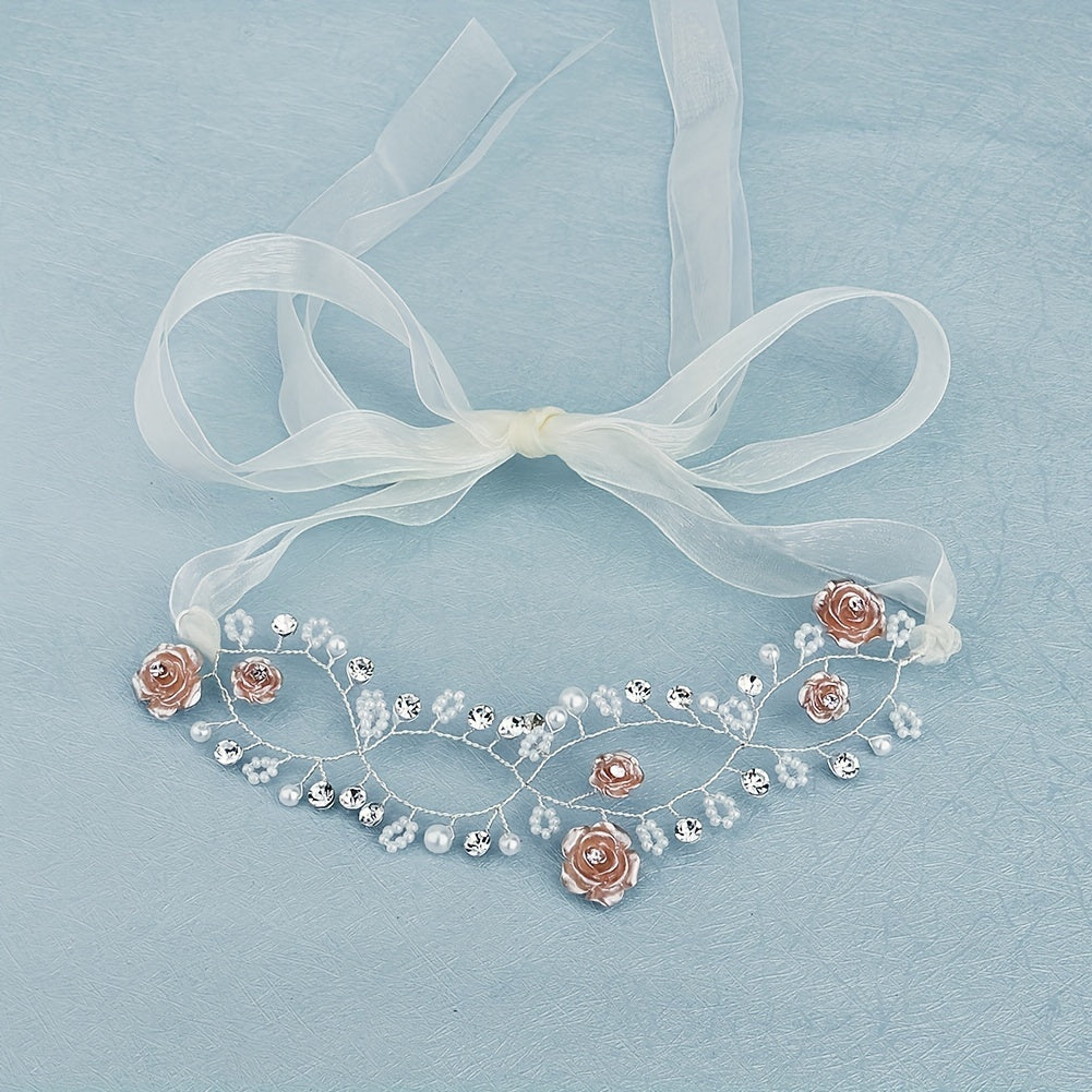 Rose & Faux Pearl Hair Band for Bride