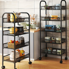 Iron Storage Rack With Wheels Bookshelf Movable Small Cart Storage Shelf