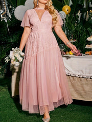  Lace Flutter Sleeve Maxi Bridesmaid Dress
