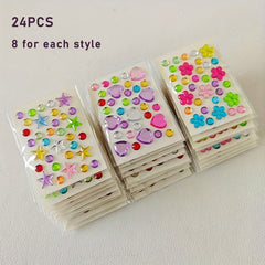 12pcs Mini Heart And Star Diamond Stickers Bright Acrylic Floral Decals