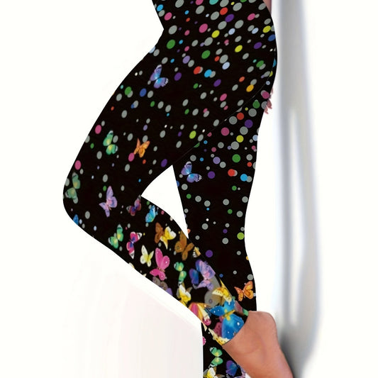 Butterfly & Polka Dot Print High Waist Yoga Legging Women's Activewear