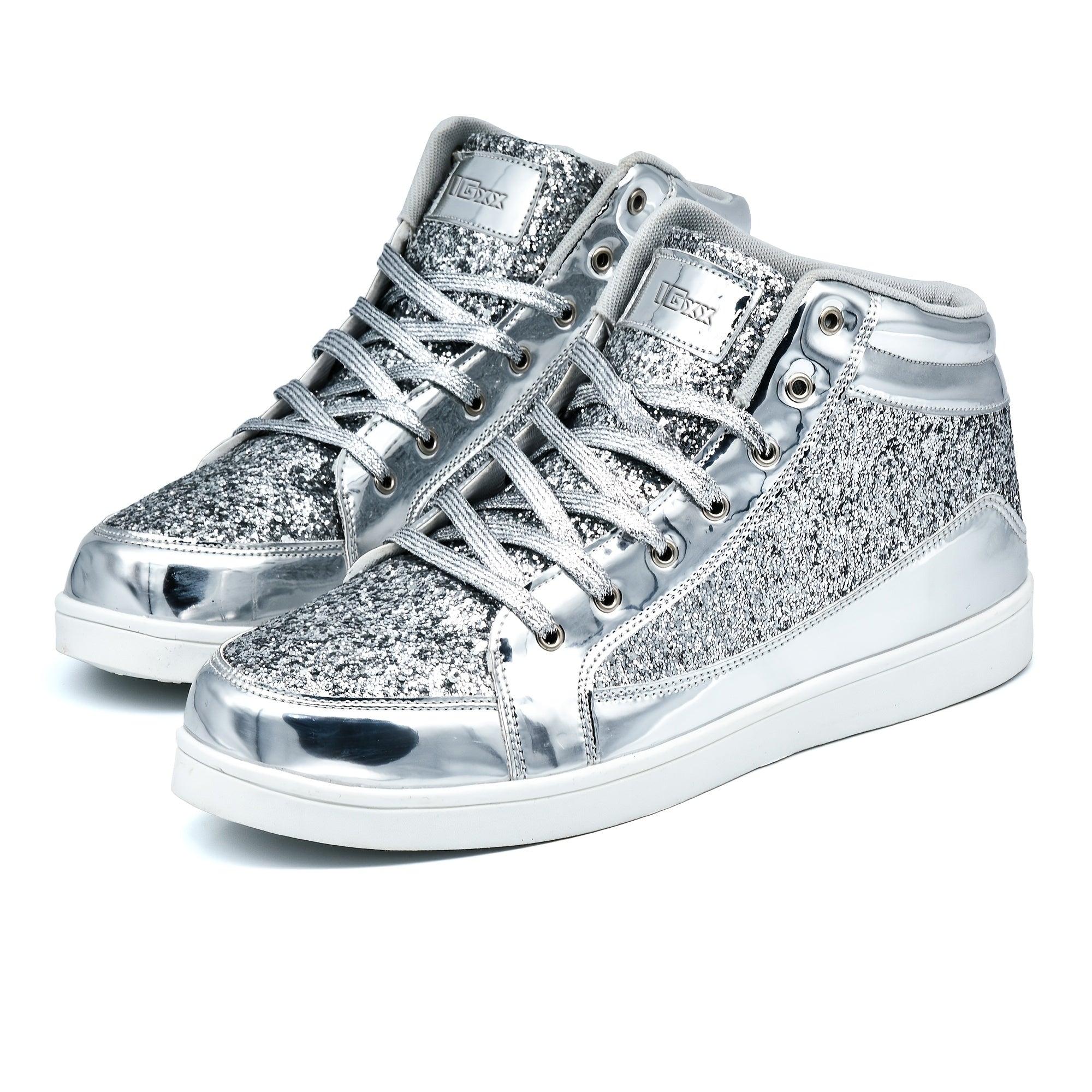 Men's High Top Sequin Casual Sneakers For Parties & Discos