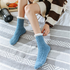 6 7 Pairs Plush Floor Socks Comfy & Soft Mid Tube Socks Women's Stockings