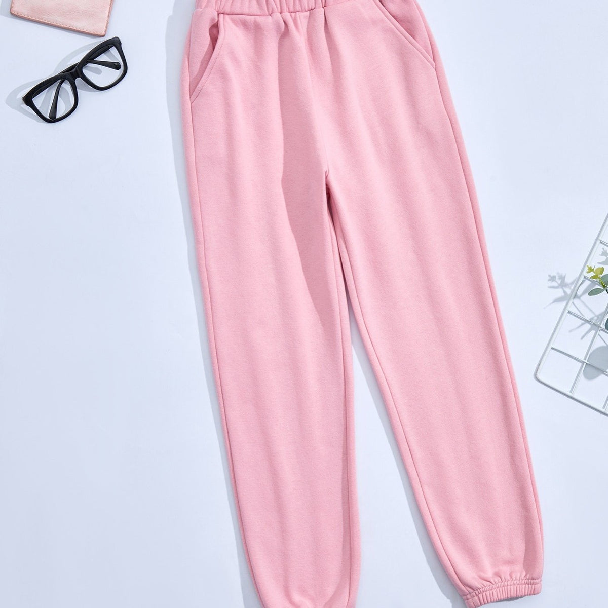 Girls Thermal Lined Fleece Elastic Waist Sweatpants