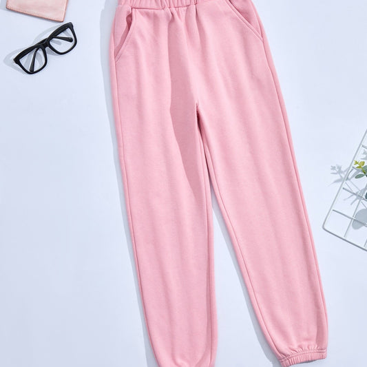 Girls Thermal Lined Fleece Elastic Waist Sweatpants