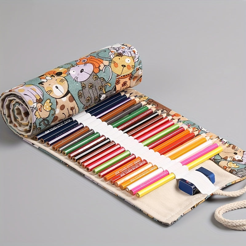 Pencil Roll Bag 12-108 Holes Art Pencil Case Student Stationery Storage Bag