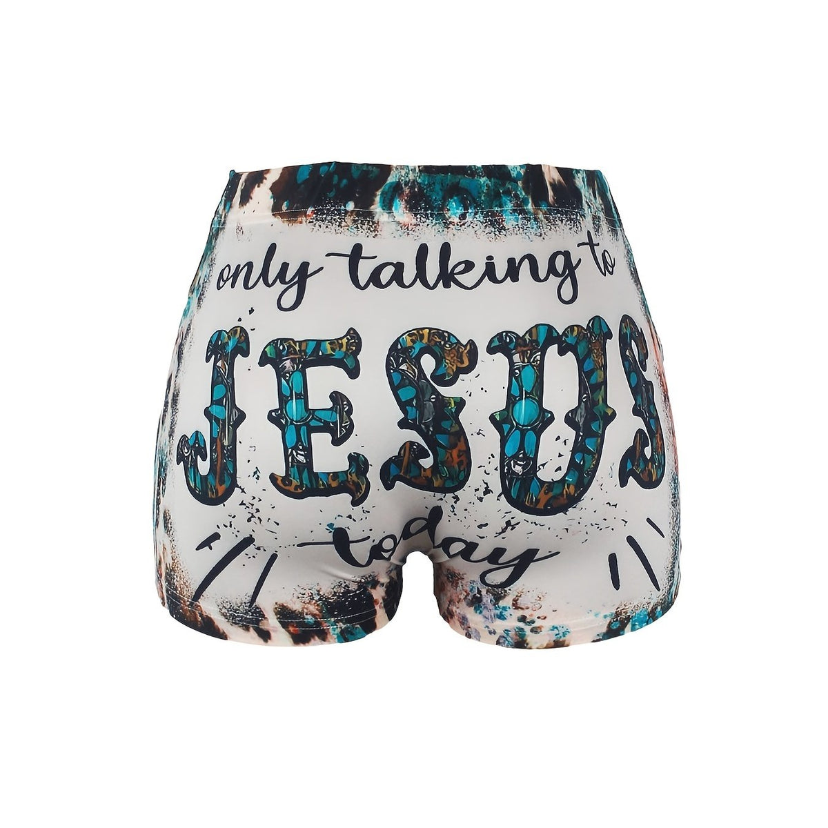 Letter & Leopard Print Skinny Shorts Casual Shorts For Spring & Summer