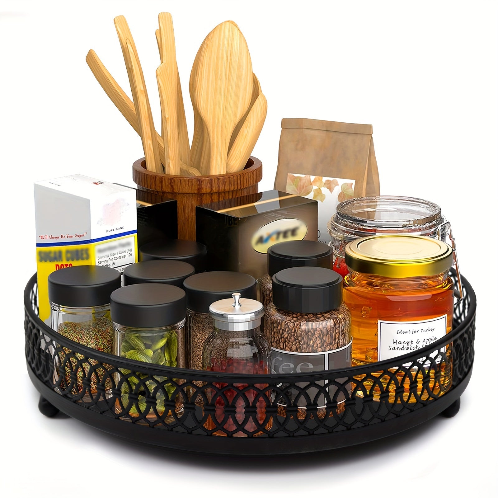 Lazy Susan Organizer Kitchen Rotating Spice Rack Double Handles