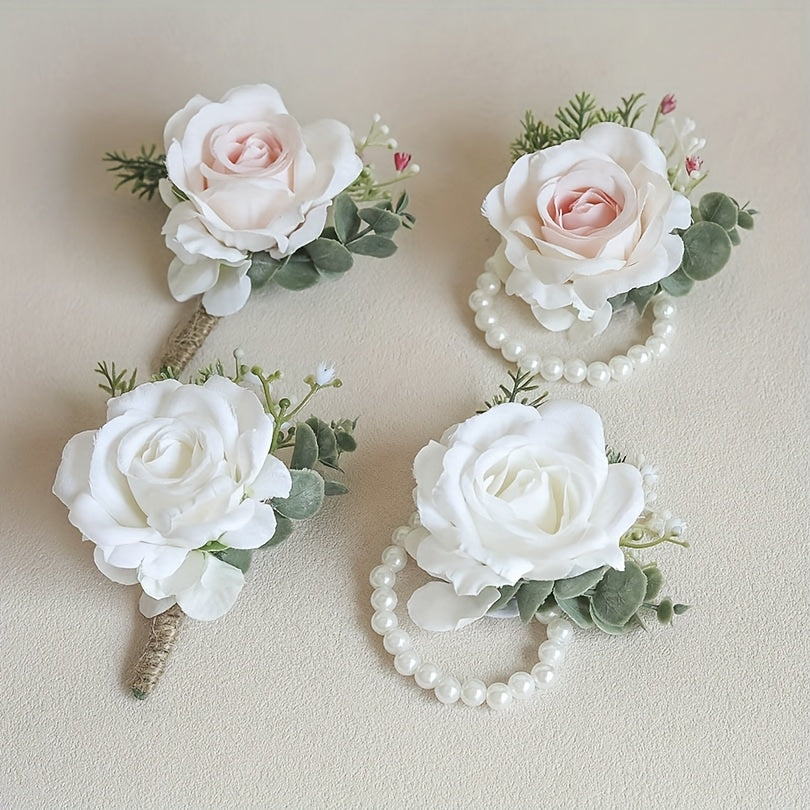 Artificial Rose Wrist Flowers & Men's Chest Flowers for Wedding Dance Party