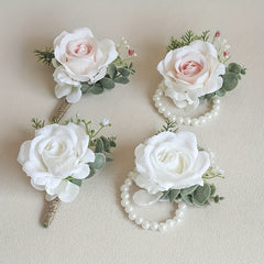 Artificial Rose Wrist Flowers & Men's Chest Flowers for Wedding Dance Party
